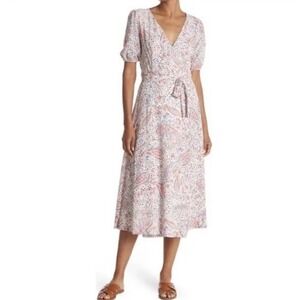 Sage Collection Puff Sleeve Paisley Wrap Dress White Size 12